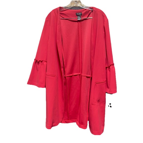 Soho Apparel  Large Open-Front Light Red Jacket with Ruffle Sleeves & Pockets - Picture 2 of 7